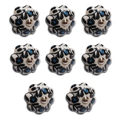 TIRADOR CERAMICO VINTAGE FLOR BLANCO FLORES AZULES PACK X 8u.