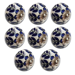 TIRADOR CERAMICO VINTAGE REDONDO C/ FLORES AZULES PACK X 8u.