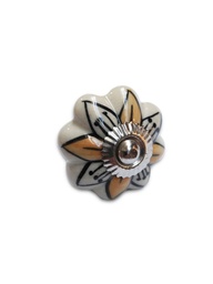 TIRADOR CERAMICO VINTAGE TIPO FLOR  BLANCO C/FLOR NARANJA x1u.