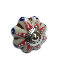 TIRADOR CERAMICO VINTAGE TIPO FLOR  BLANCO C/FLORES COLOR x1u.