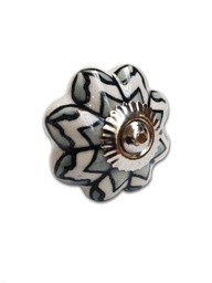 TIRADOR CERAMICO VINTAGE TIPO FLOR  BLANCO C/FLORES x1u.